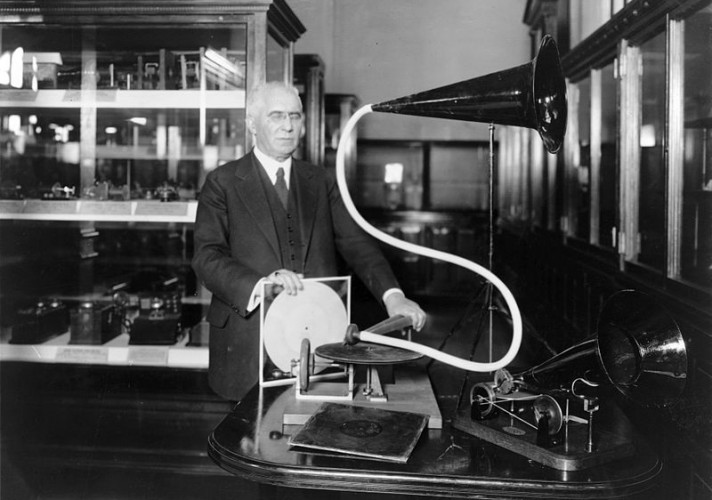 After some time working in a livery stable, Emile Berliner became interested in the new audio technology of the telephone and phonograph, and invented an improved telephone transmitter (one of the first type of microphones).