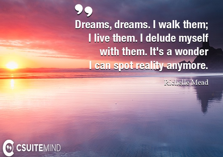 Dreams, dreams. I walk them; I live them. I delude myself with them. It's a wonder I can spot reality anymore.