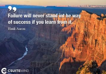 Failure will never stand int he way of success if you learn from it.