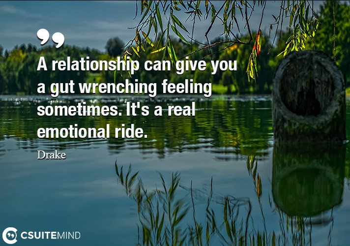 A relationship can give you a gut wrenching feeling sometimes. It's a real emotional ride.