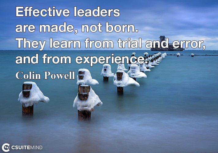 Effective leaders are made, not born. They learn from trial and error, and from experience.