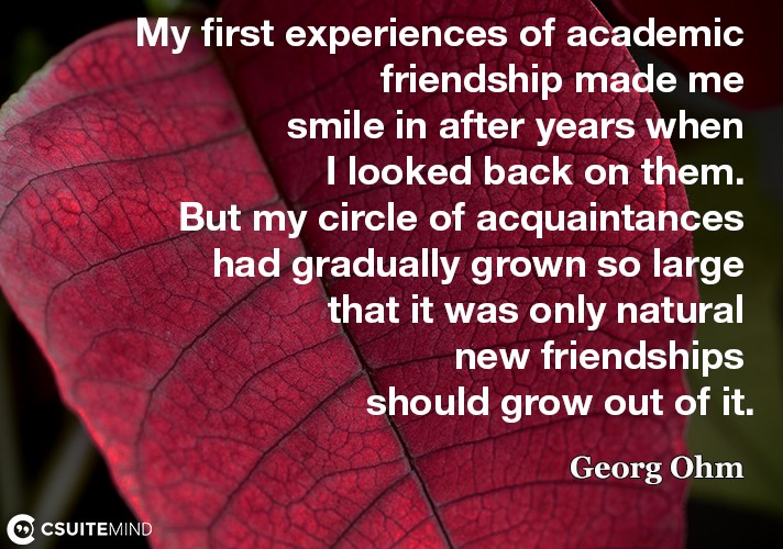 My first experiences of academic friendship made me smile in after years when I looked back on them. But my circle of acquaintances had gradually grown so large that it was only natural new friendships should grow out of it.