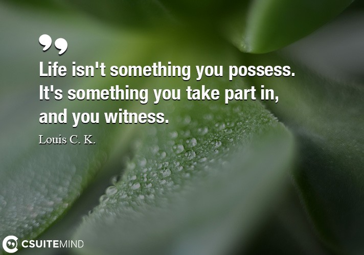 Life isn't something you possess. It's something you take part in, and you witness.